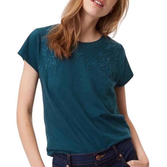 LOFT Floral Embroidered Yoke Vintage Soft Tee - Picture 1 of 5